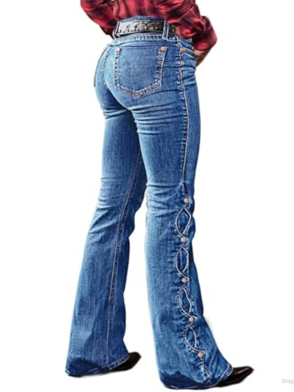 Women's Bootcut Jeans - High Stretch Flare Leg, Button Hem, Pockets
